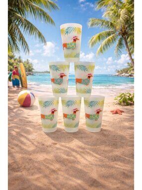 6 New Hawaiian Tropical Dachshund Plastic Indoor Outdoor Party Beverage Cup Set
